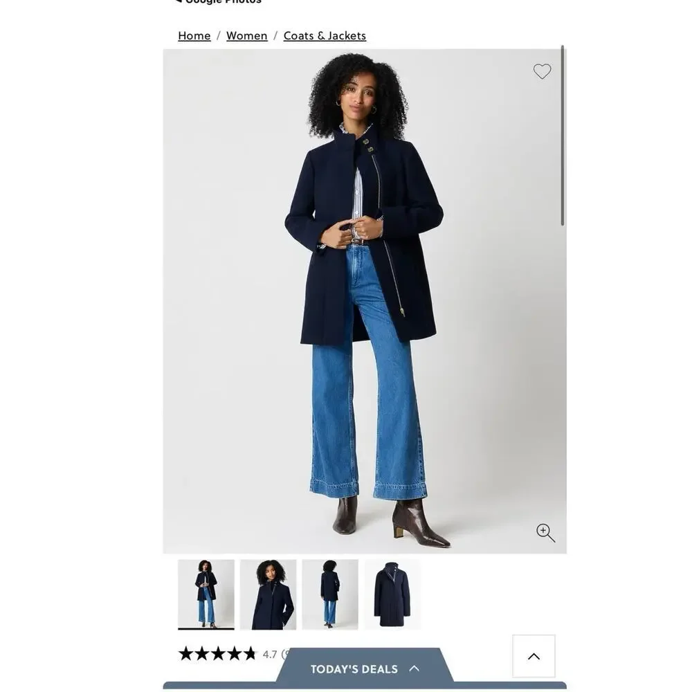 J. Crew Women's Long Sleeve City Coat With Button Neck Navy Blue Size 8P NWT